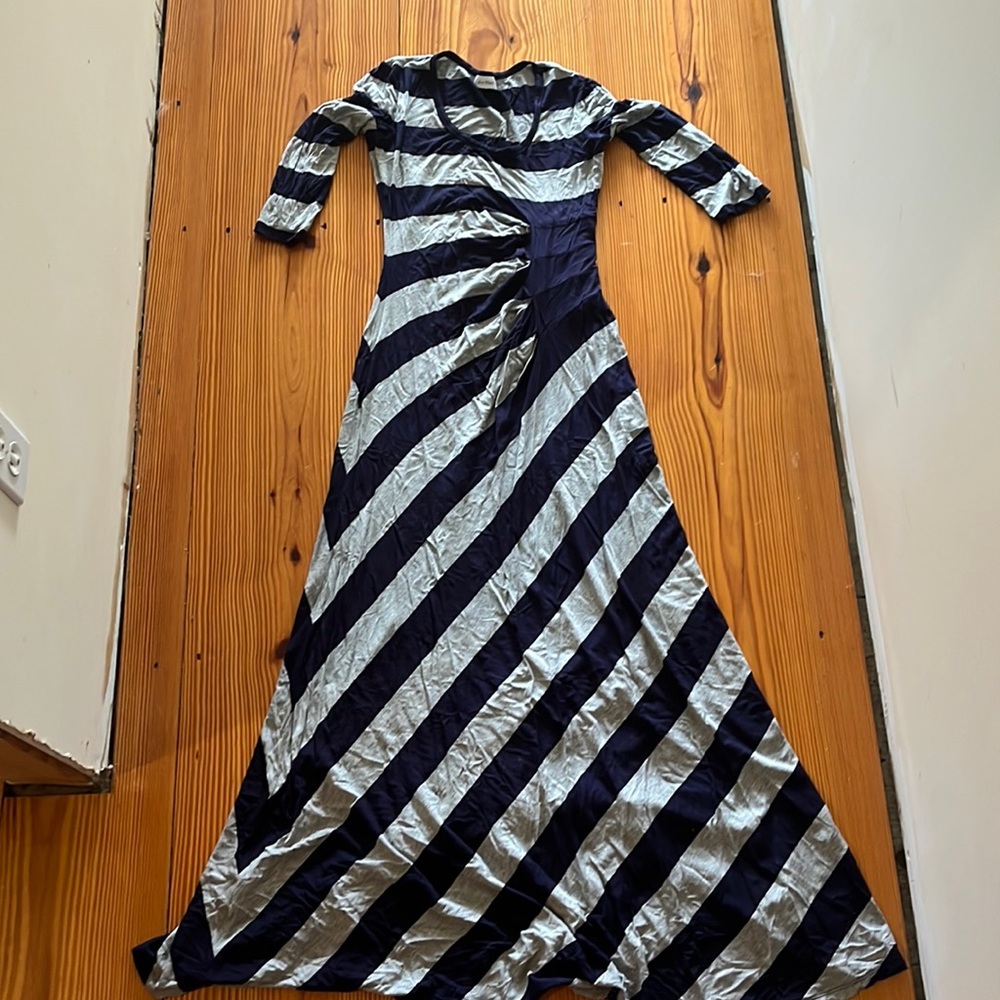 Size medium blue and gray striped maxi dress